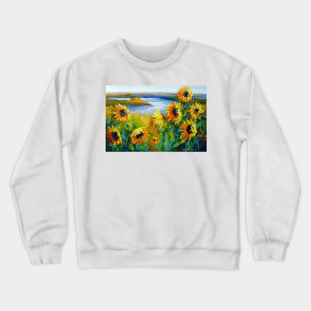 Sunflowers in the wind by the river Crewneck Sweatshirt by OLHADARCHUKART